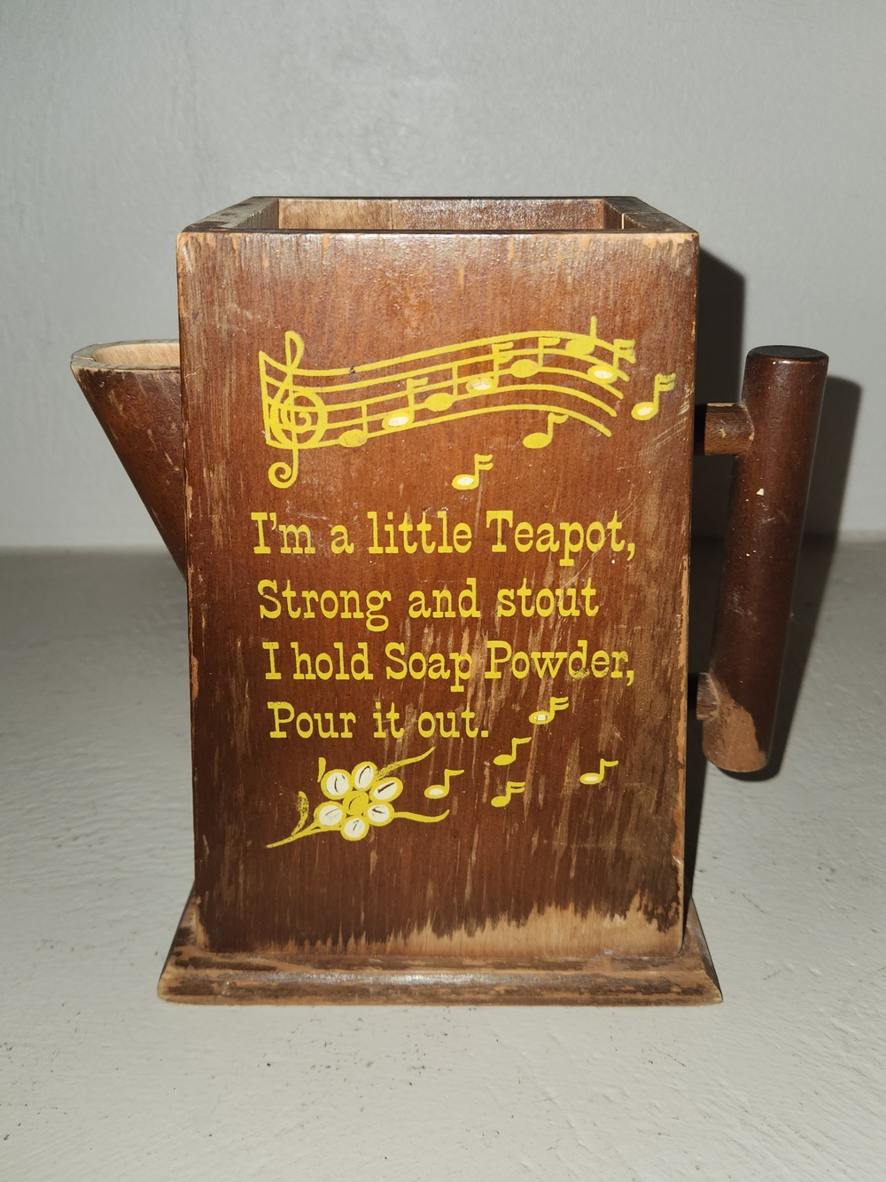 Vintage Wooden Teapot Soap Powder Dispenser - 1950s Mid-Century Kitsch  Decor